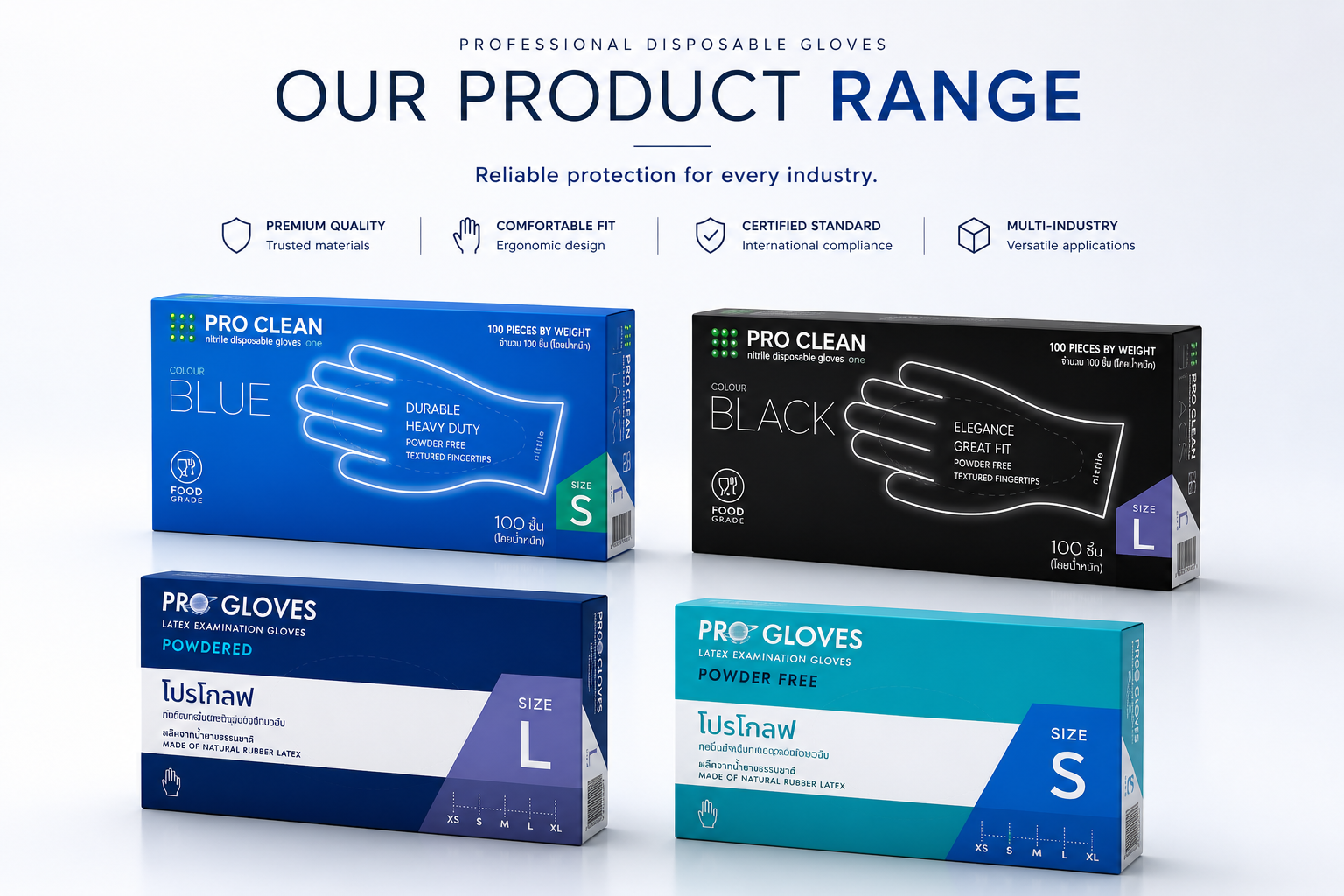 ผลิตภัณฑ์ถุงมือ PRO CLEAN และ PROGLOVES สำหรับลูกค้าองค์กร